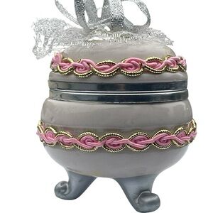 Vintage Ornate Footed Trinket Box with Pink & Gold  Detailing